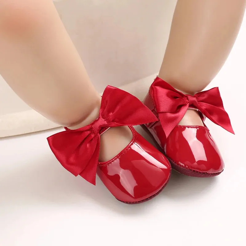 Red Bow Princess Baby Shoes – Anti-Slip Walking (Spring/Autumn)