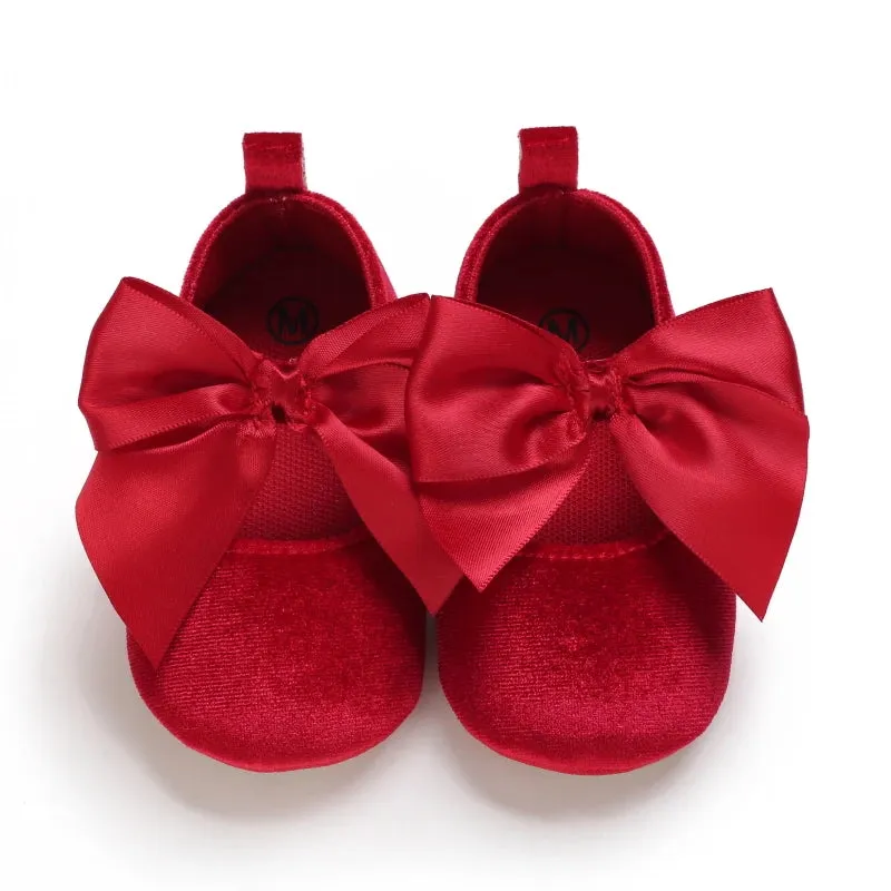Red Bow Princess Baby Shoes – Anti-Slip Walking (Spring/Autumn)