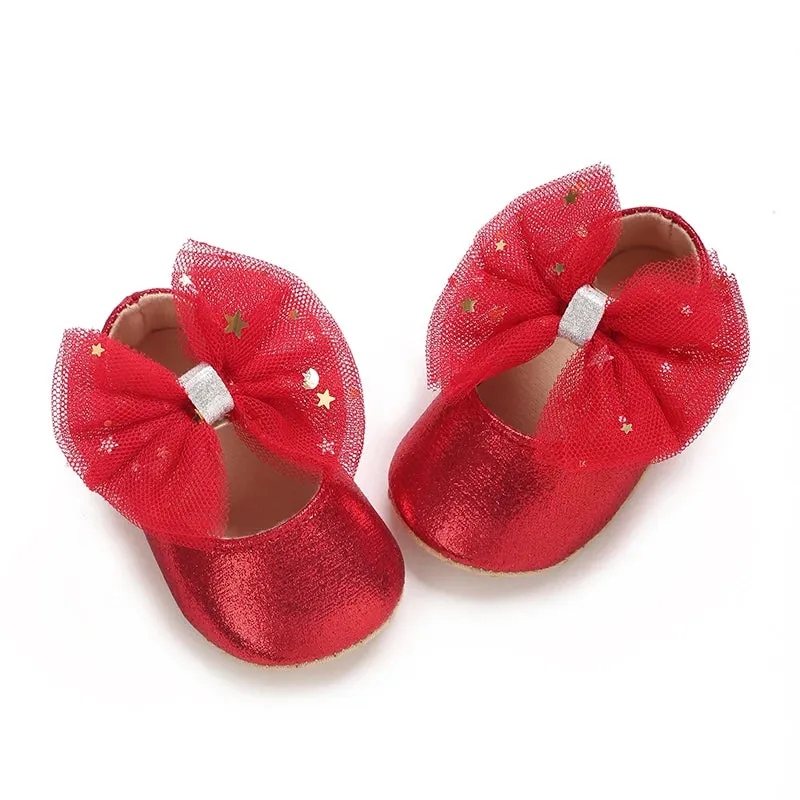 Red Bow Princess Baby Shoes – Anti-Slip Walking (Spring/Autumn)