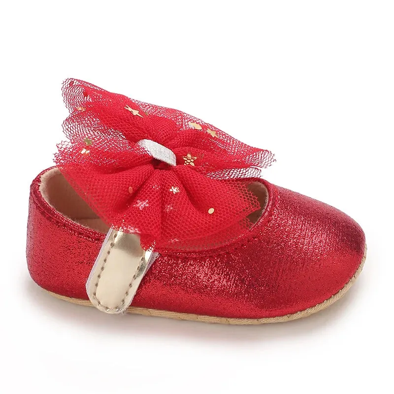 Red Bow Princess Baby Shoes – Anti-Slip Walking (Spring/Autumn)