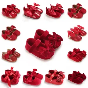 Red Bow Princess Baby Shoes – Anti-Slip Walking (Spring/Autumn)