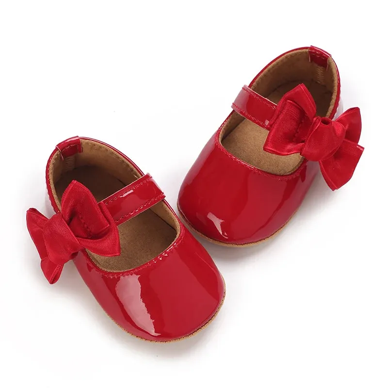Red Bow Princess Baby Shoes – Anti-Slip Walking (Spring/Autumn)
