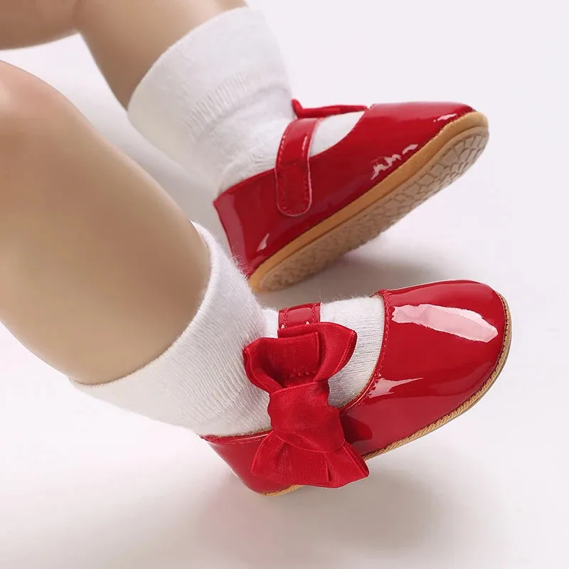 Red Bow Princess Baby Shoes – Anti-Slip Walking (Spring/Autumn)