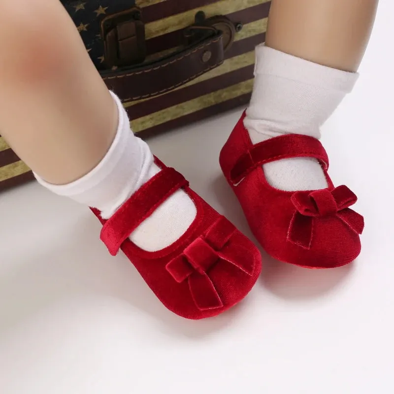 Red Bow Princess Baby Shoes – Anti-Slip Walking (Spring/Autumn)