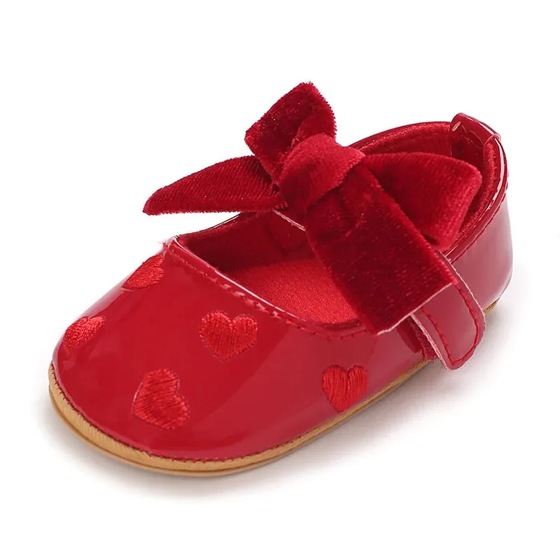 Red Bow Princess Baby Shoes – Anti-Slip Walking (Spring/Autumn)
