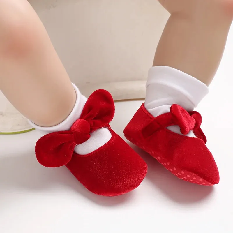 Red Bow Princess Baby Shoes – Anti-Slip Walking (Spring/Autumn)