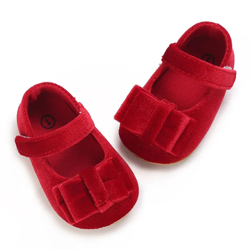 Red Bow Princess Baby Shoes – Anti-Slip Walking (Spring/Autumn)