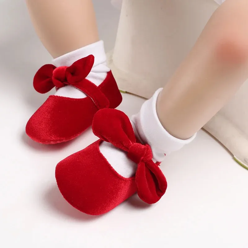 Red Bow Princess Baby Shoes – Anti-Slip Walking (Spring/Autumn)