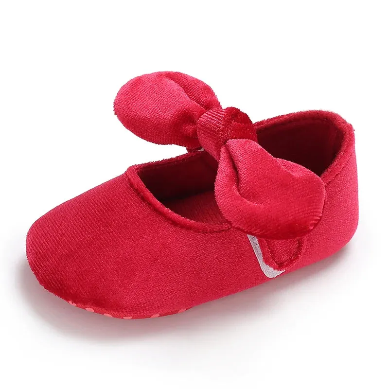 Red Bow Princess Baby Shoes – Anti-Slip Walking (Spring/Autumn)