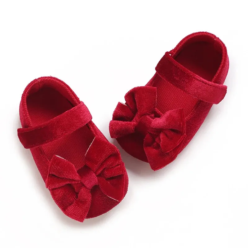 Red Bow Princess Baby Shoes – Anti-Slip Walking (Spring/Autumn)