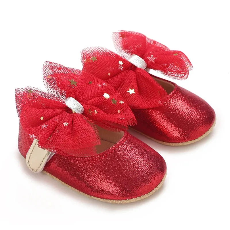Red Bow Princess Baby Shoes – Anti-Slip Walking (Spring/Autumn)