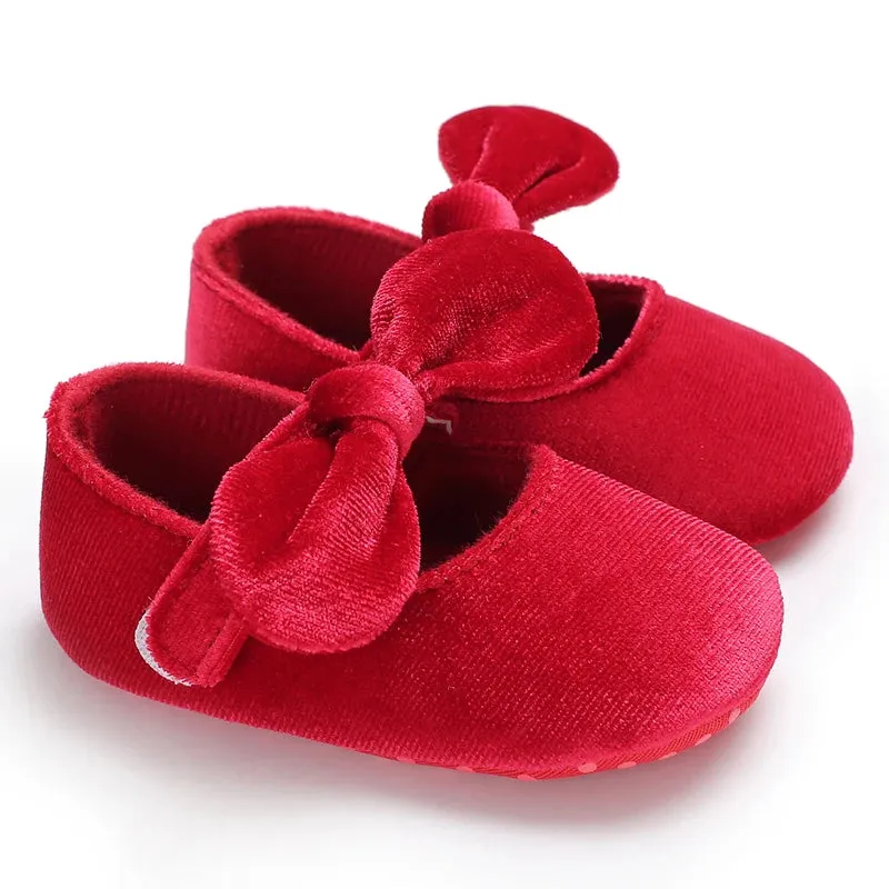 Red Bow Princess Baby Shoes – Anti-Slip Walking (Spring/Autumn)