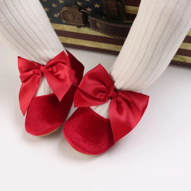 Red Bow Princess Baby Shoes – Anti-Slip Walking (Spring/Autumn)