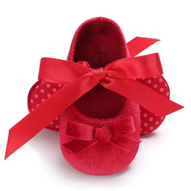 Red Bow Princess Baby Shoes – Anti-Slip Walking (Spring/Autumn)
