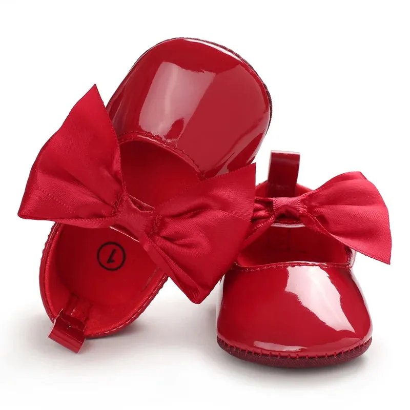 Red Bow Princess Baby Shoes – Anti-Slip Walking (Spring/Autumn)