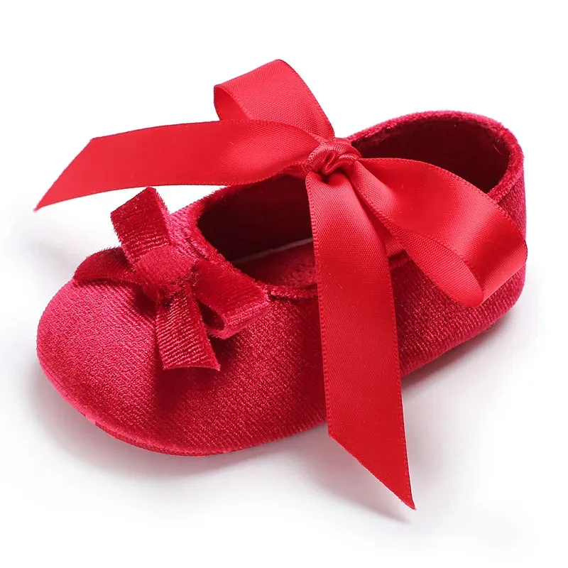 Red Bow Princess Baby Shoes – Anti-Slip Walking (Spring/Autumn)