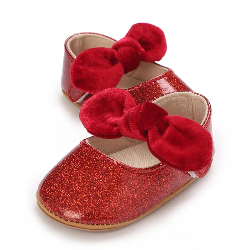 Red Bow Princess Baby Shoes – Anti-Slip Walking (Spring/Autumn)