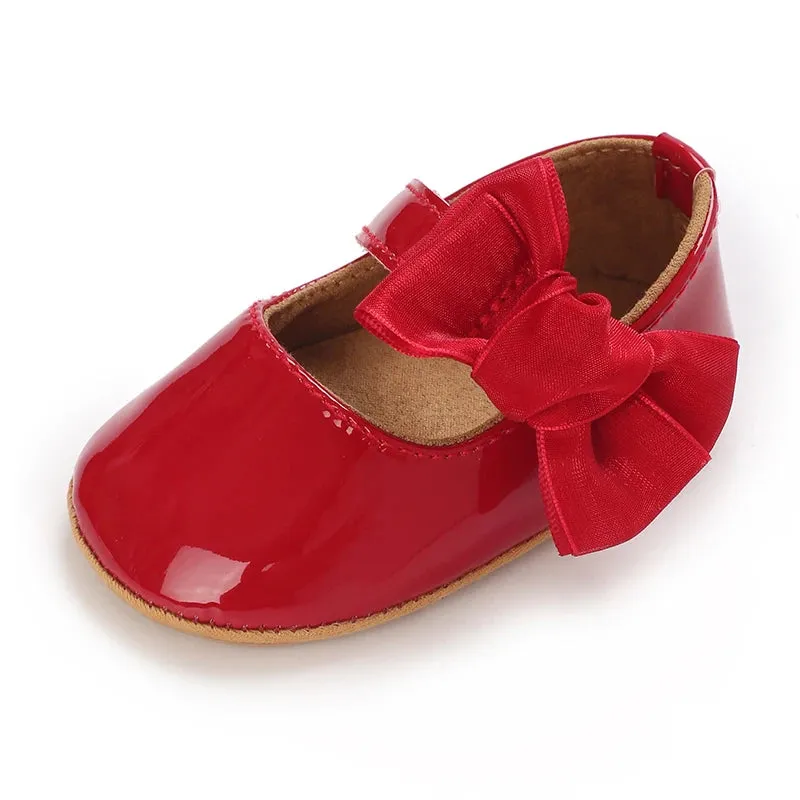 Red Bow Princess Baby Shoes – Anti-Slip Walking (Spring/Autumn)