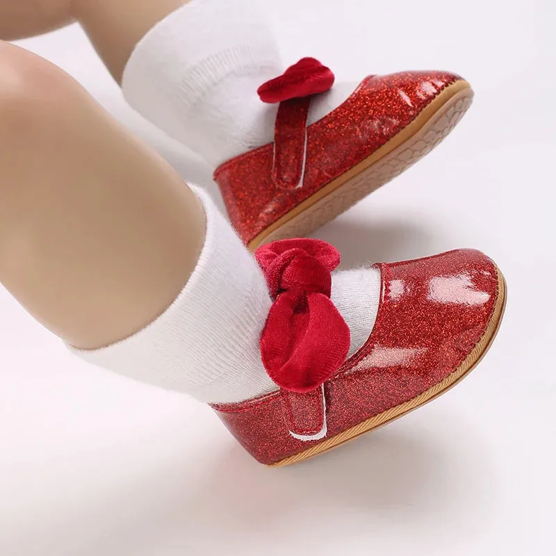 Red Bow Princess Baby Shoes – Anti-Slip Walking (Spring/Autumn)