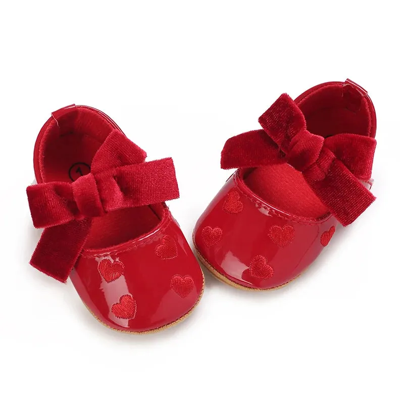 Red Bow Princess Baby Shoes – Anti-Slip Walking (Spring/Autumn)