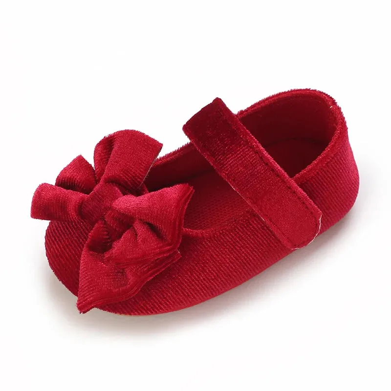 Red Bow Princess Baby Shoes – Anti-Slip Walking (Spring/Autumn)
