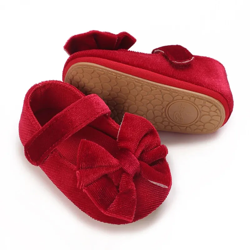 Red Bow Princess Baby Shoes – Anti-Slip Walking (Spring/Autumn)