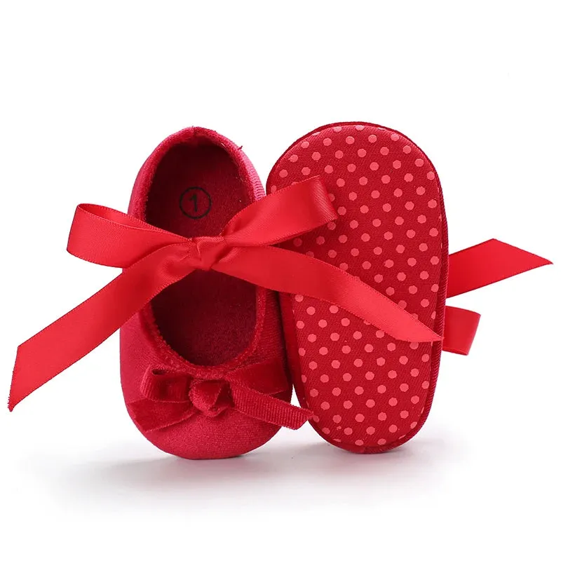 Red Bow Princess Baby Shoes – Anti-Slip Walking (Spring/Autumn)