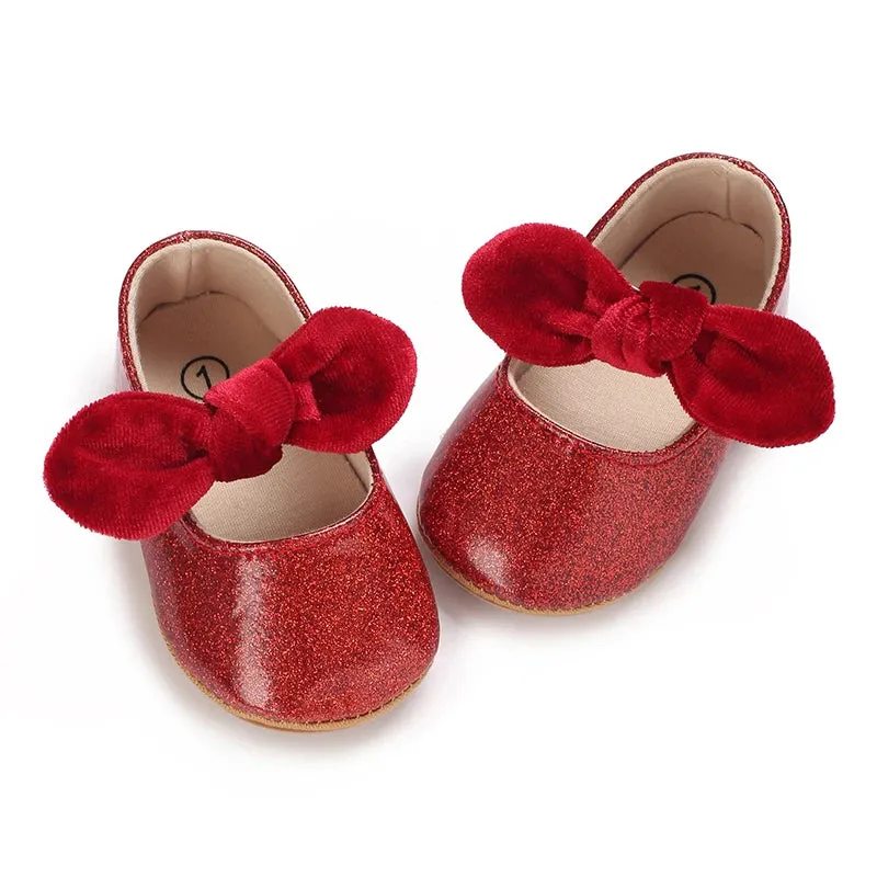 Red Bow Princess Baby Shoes – Anti-Slip Walking (Spring/Autumn)