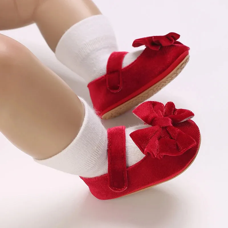 Red Bow Princess Baby Shoes – Anti-Slip Walking (Spring/Autumn)
