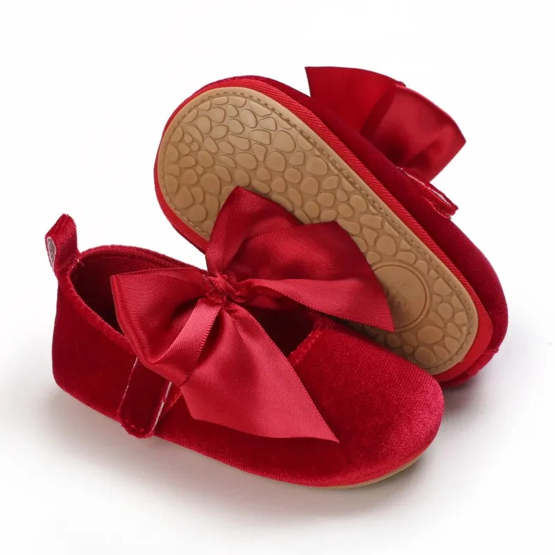 Red Bow Princess Baby Shoes – Anti-Slip Walking (Spring/Autumn)