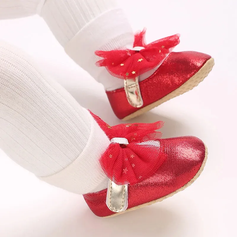 Red Bow Princess Baby Shoes – Anti-Slip Walking (Spring/Autumn)