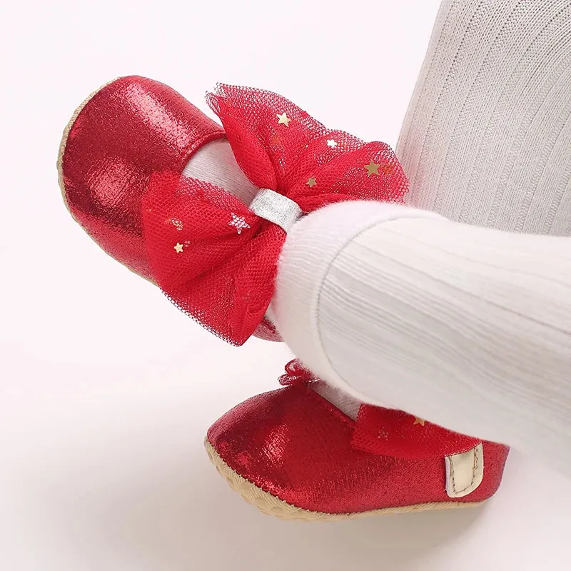 Red Bow Princess Baby Shoes – Anti-Slip Walking (Spring/Autumn)