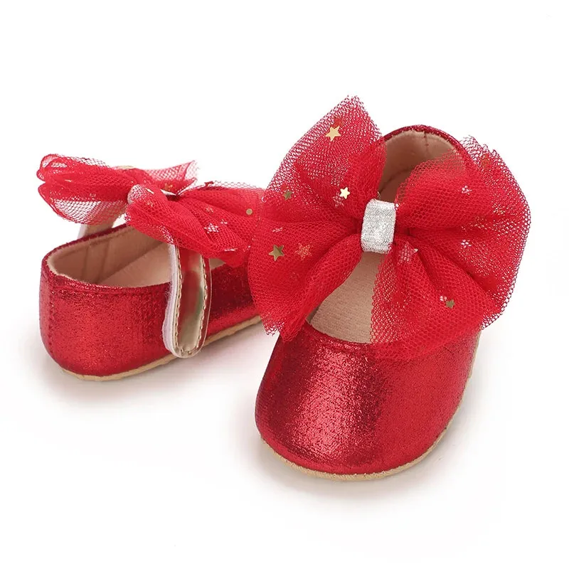 Red Bow Princess Baby Shoes – Anti-Slip Walking (Spring/Autumn)