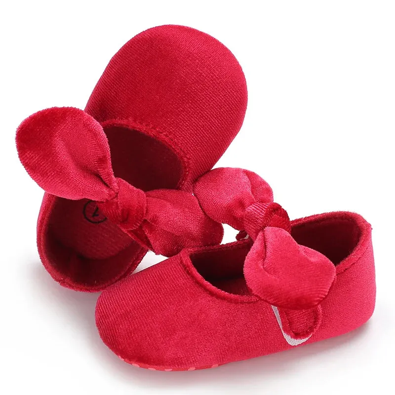 Red Bow Princess Baby Shoes – Anti-Slip Walking (Spring/Autumn)