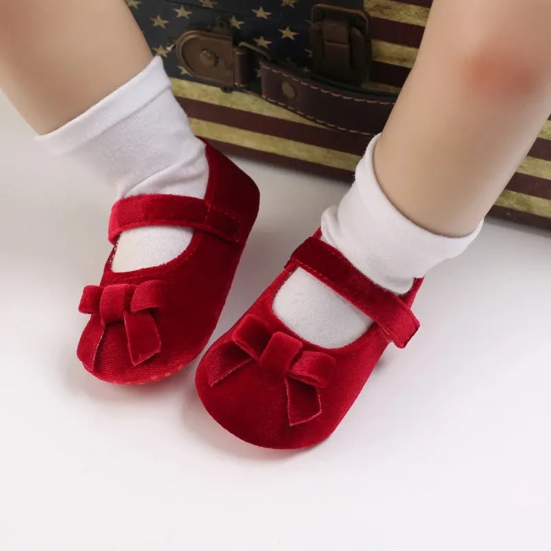 Red Bow Princess Baby Shoes – Anti-Slip Walking (Spring/Autumn)