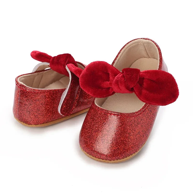 Red Bow Princess Baby Shoes – Anti-Slip Walking (Spring/Autumn)