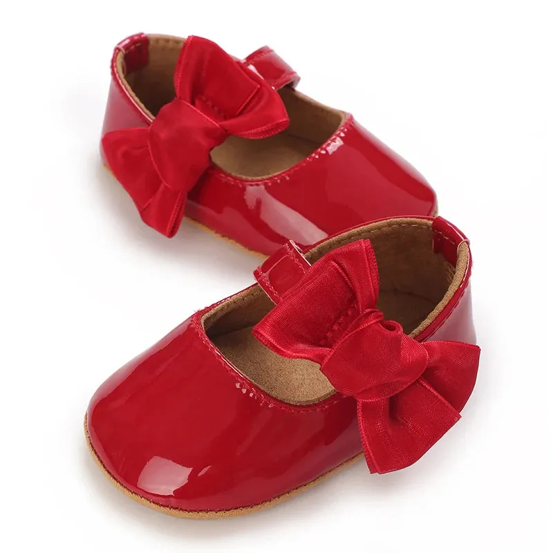 Red Bow Princess Baby Shoes – Anti-Slip Walking (Spring/Autumn)