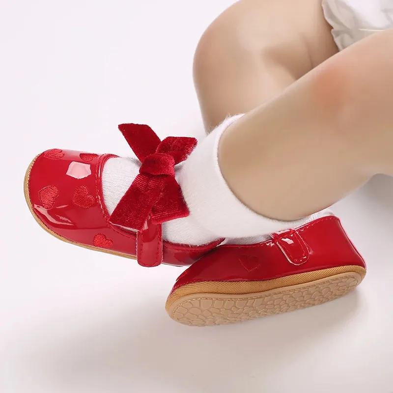 Red Bow Princess Baby Shoes – Anti-Slip Walking (Spring/Autumn)