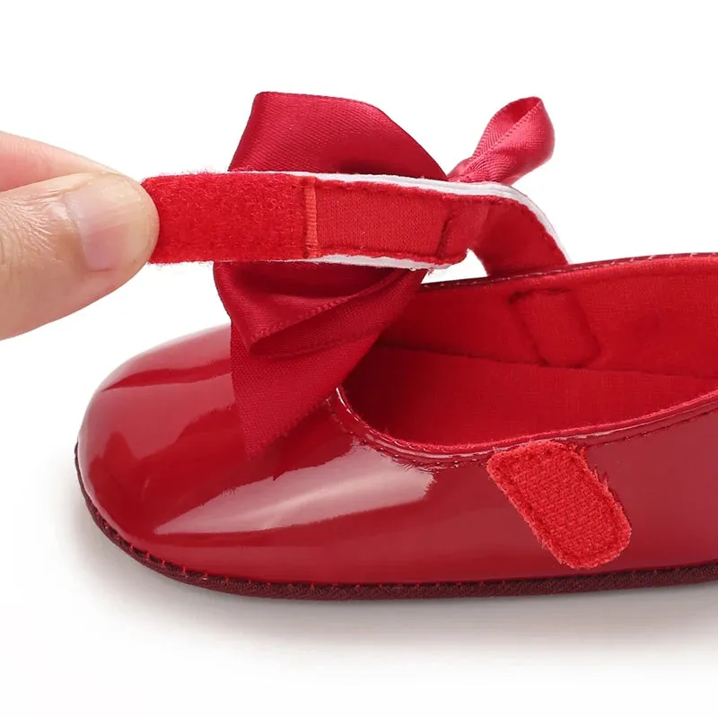 Red Bow Princess Baby Shoes – Anti-Slip Walking (Spring/Autumn)