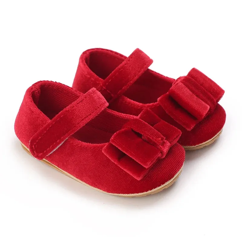 Red Bow Princess Baby Shoes – Anti-Slip Walking (Spring/Autumn)