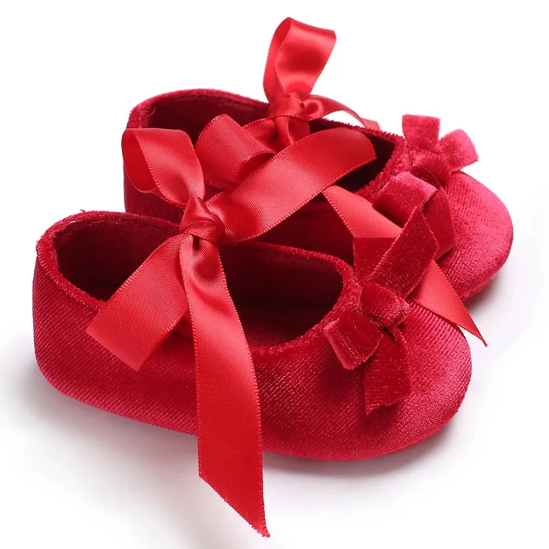 Red Bow Princess Baby Shoes – Anti-Slip Walking (Spring/Autumn)