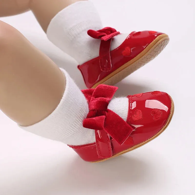 Red Bow Princess Baby Shoes – Anti-Slip Walking (Spring/Autumn)