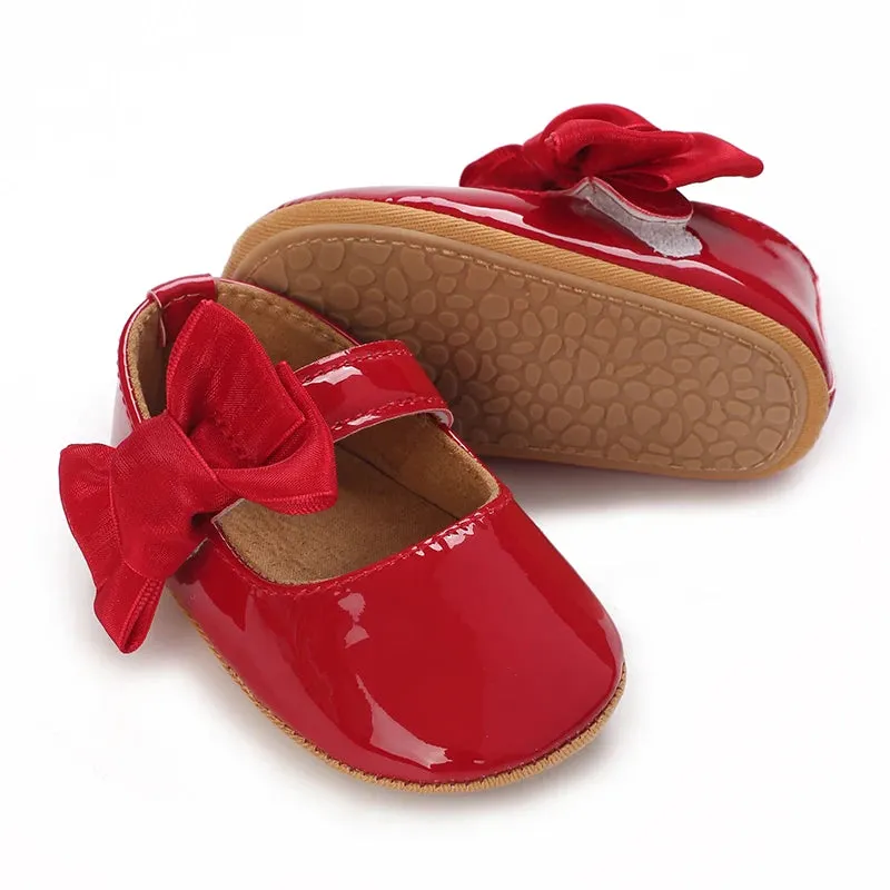 Red Bow Princess Baby Shoes – Anti-Slip Walking (Spring/Autumn)