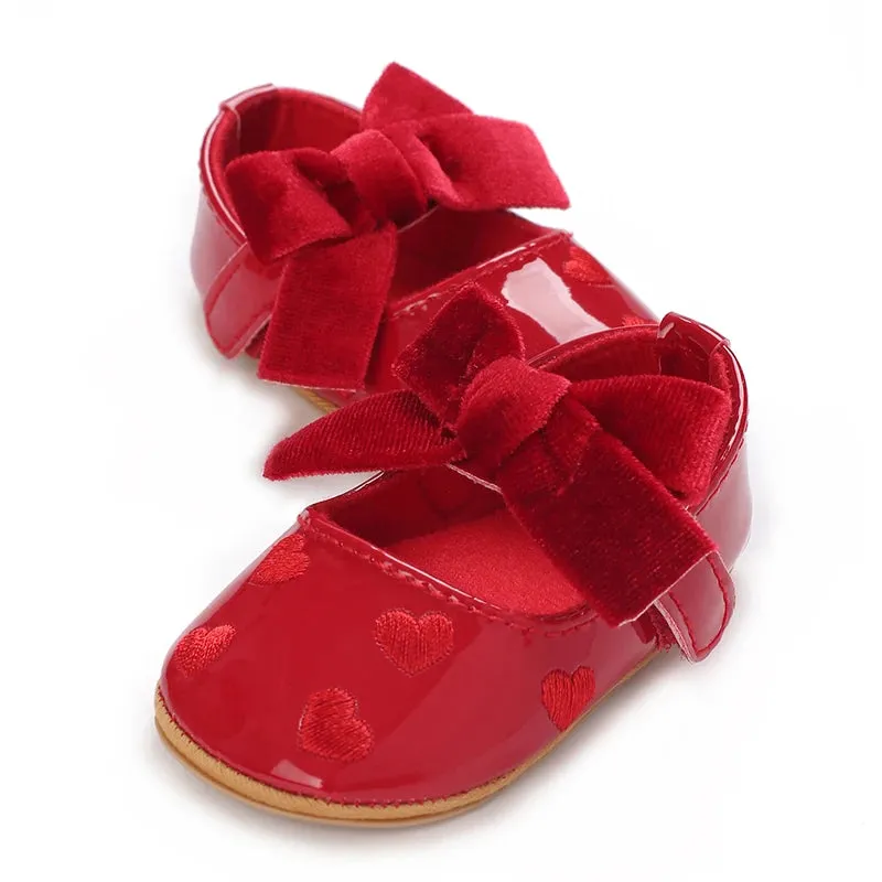 Red Bow Princess Baby Shoes – Anti-Slip Walking (Spring/Autumn)