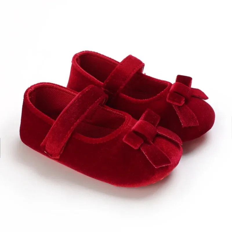 Red Bow Princess Baby Shoes – Anti-Slip Walking (Spring/Autumn)