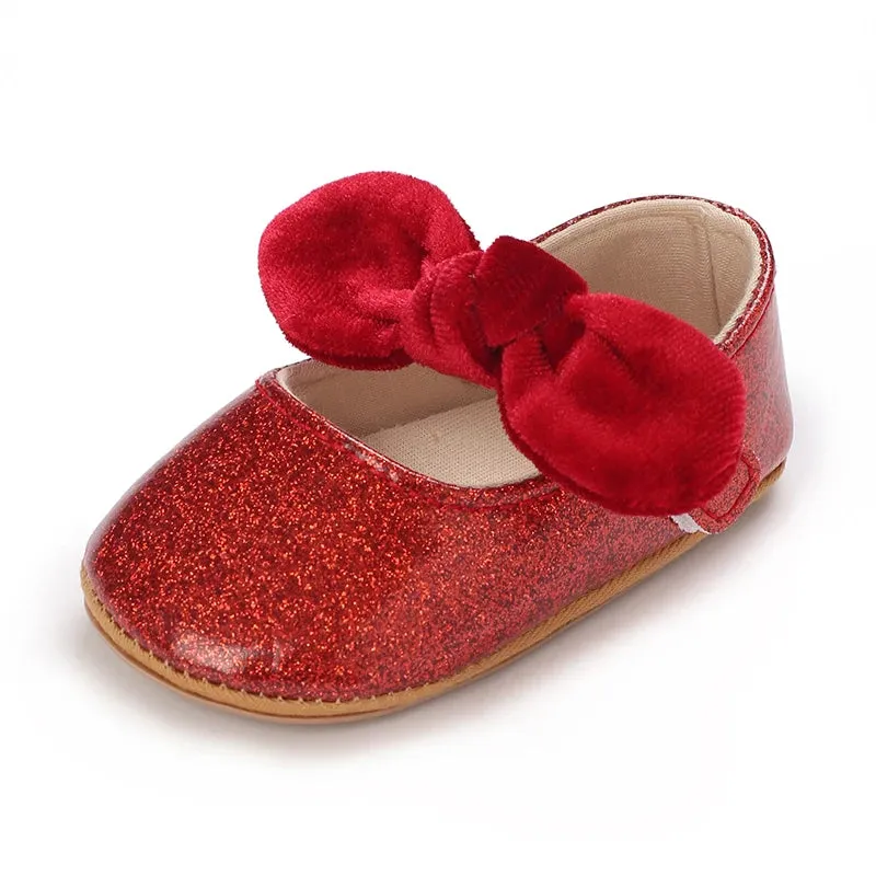 Red Bow Princess Baby Shoes – Anti-Slip Walking (Spring/Autumn)