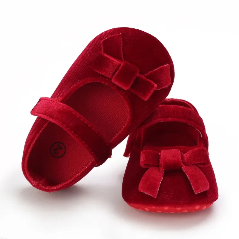 Red Bow Princess Baby Shoes – Anti-Slip Walking (Spring/Autumn)