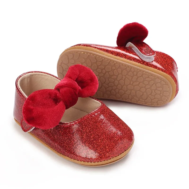 Red Bow Princess Baby Shoes – Anti-Slip Walking (Spring/Autumn)