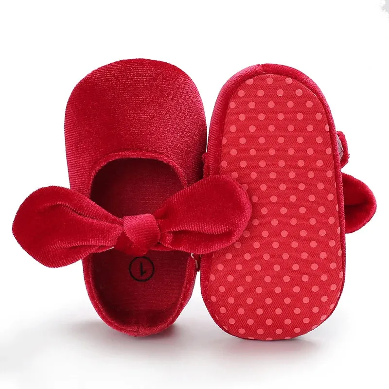 Red Bow Princess Baby Shoes – Anti-Slip Walking (Spring/Autumn)