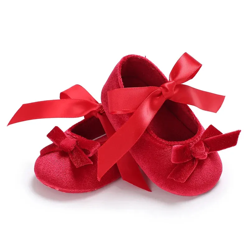 Red Bow Princess Baby Shoes – Anti-Slip Walking (Spring/Autumn)